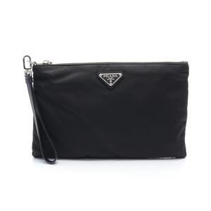 PRADA Nylon Leather Shoulder Bag Clutch Black